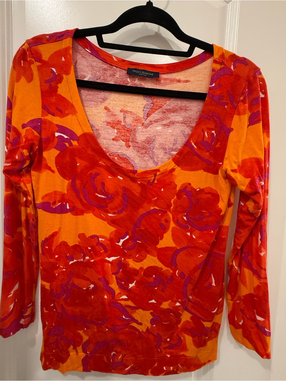 Piazza Sempione Made in Italy Floral Scoop Neck Top Orange Red Pink Designer” - Picture 2 of 8